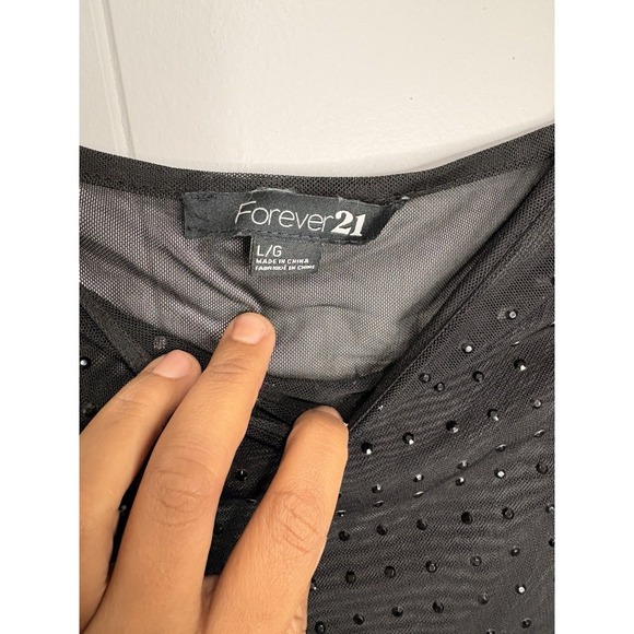 Forever 21 Black sheer with black doots  accents top club  party trendy dark - Picture 2 of 3